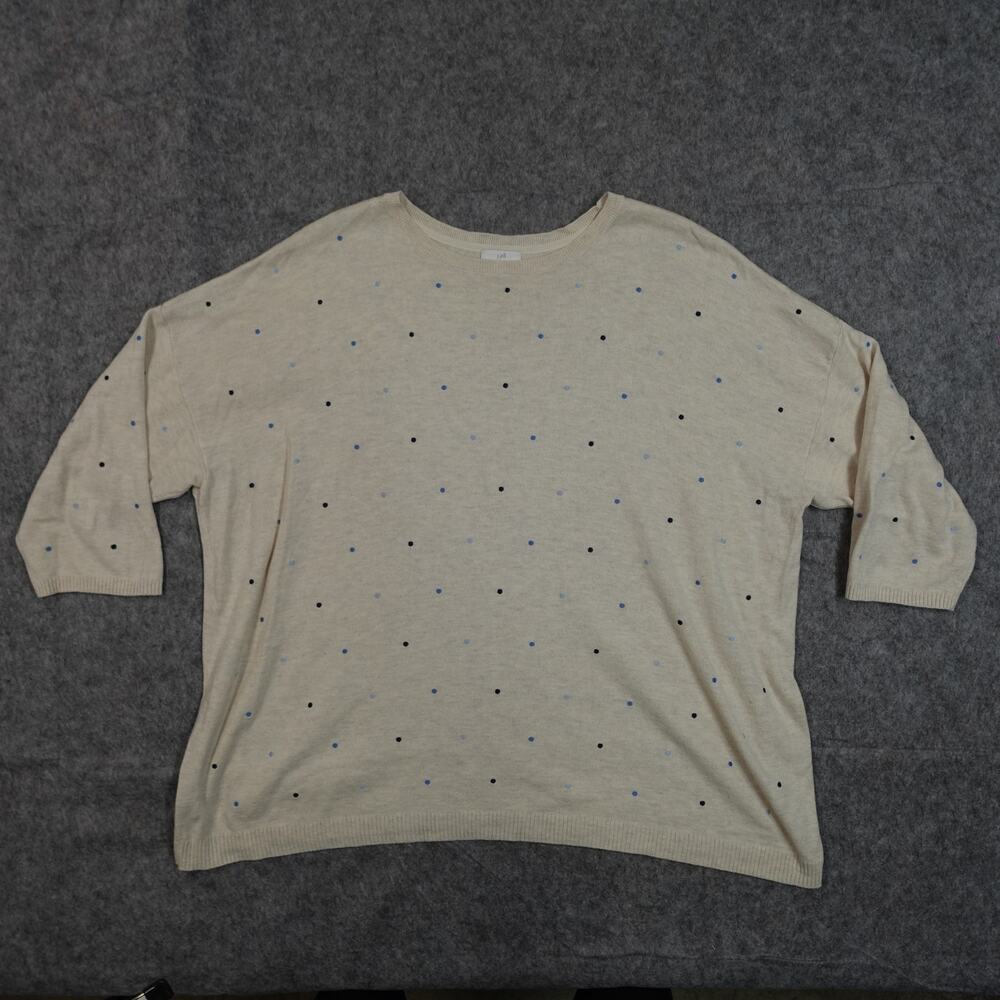 J. Jill Sweater Womens Extra Large Embroidered Polka Dot Crew Neck 3/4 Sleeve